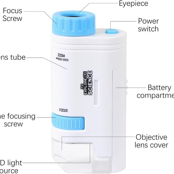 Pocket Handheld Miniscope 80X-200X Portable Microscope(1 Pack(Any Color) - Picture 4 of 10